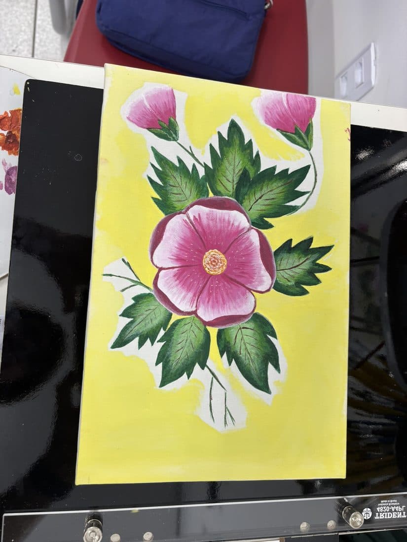 Pintura de uma rosa cor-de-rosa
